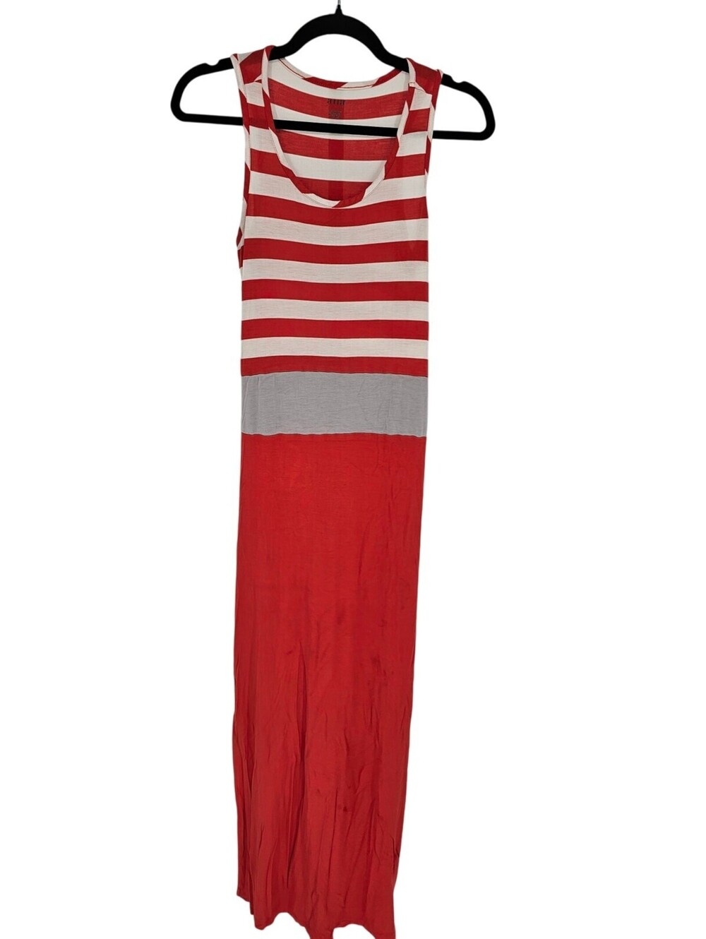 A.n.a Women's Red Viscose Striped Sleeveless Round Neck Maxi Dress Sz S
